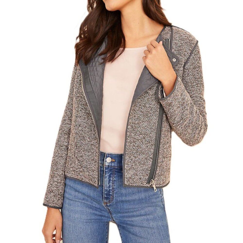 Ann Taylor Quilted tweed moto jacket